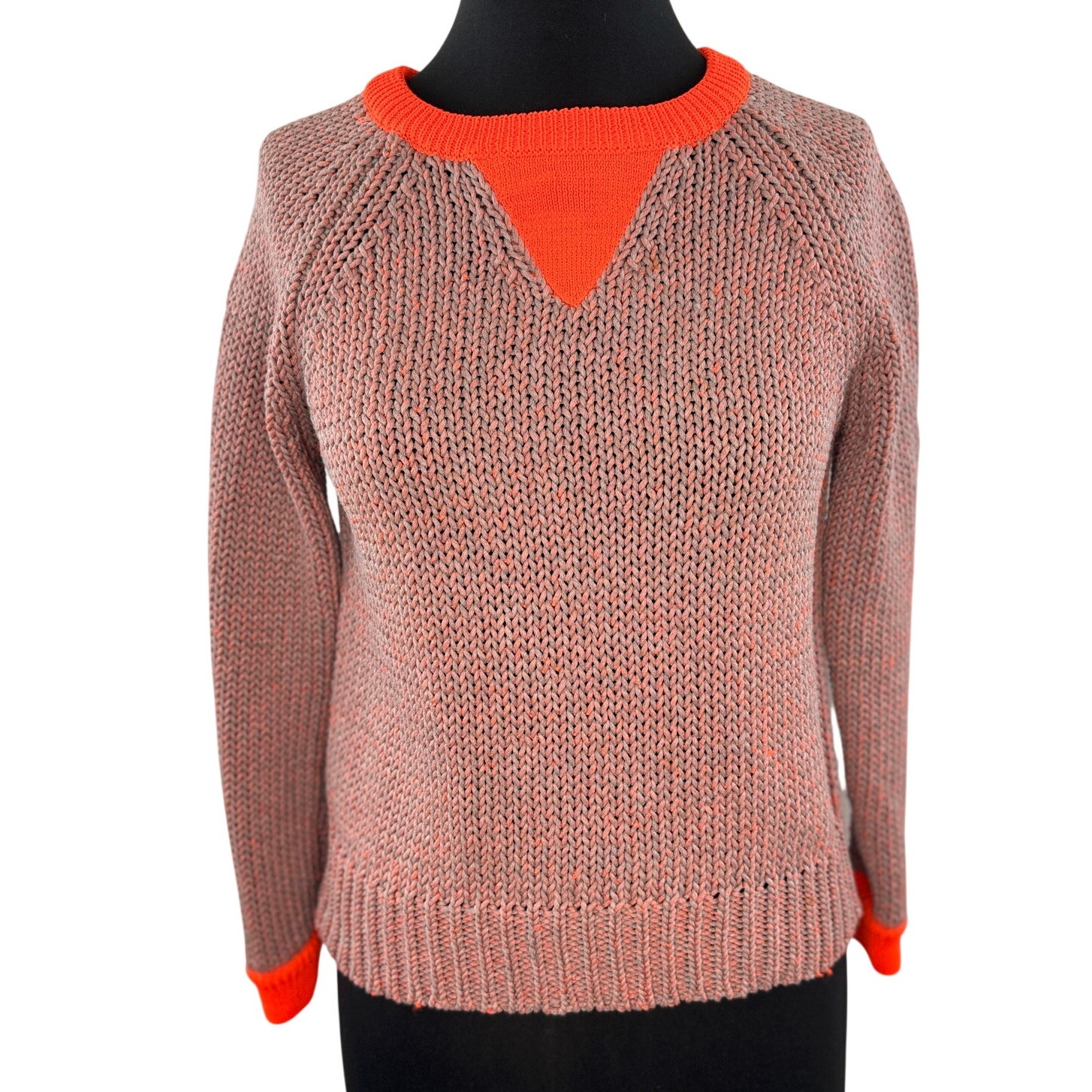 Marc By Marc Jacobs Bright Coral Sweater Chunky Knit Crew Raglan Sleeve Small S